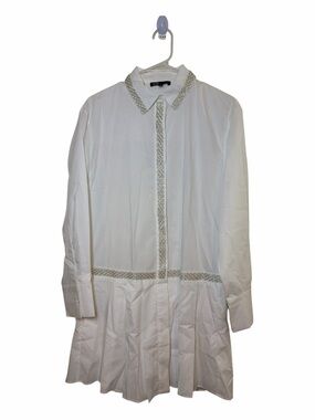 Maje White Shirt Dress with Silver Trim